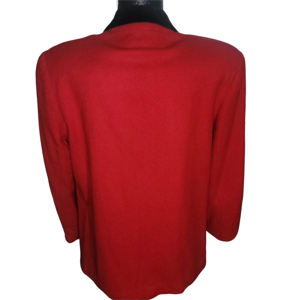 Sag Harbor Vintage 90's Red 100% Pure Wool Blazer with Black Collar Size 12 - Picture 6 of 7